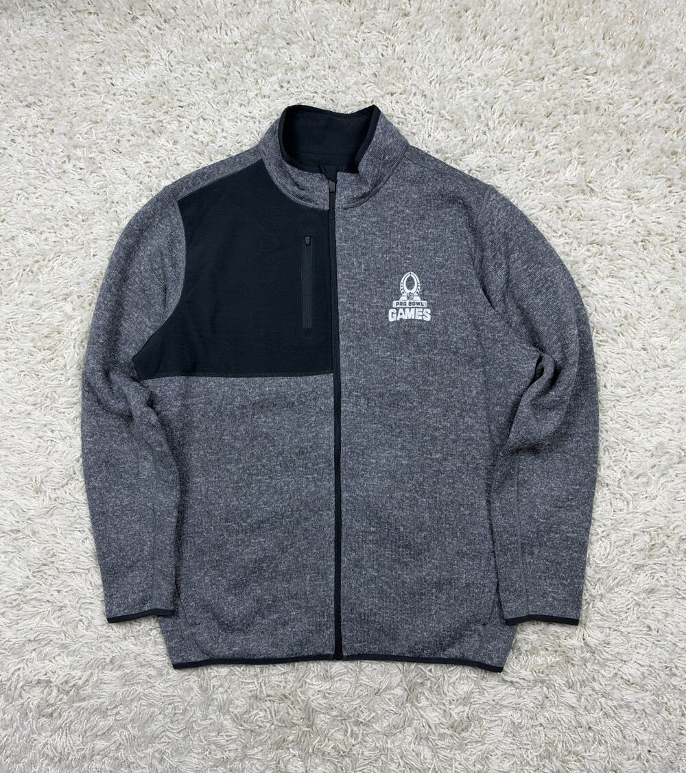Antigua NFL Pro Bowl Jacket Mens L Gray Full Zip Sweater Fleece Heather NWOT